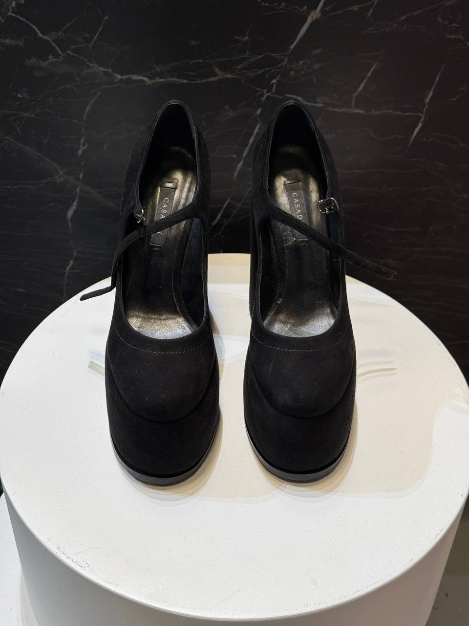 Casadei Black Suede Platform Mary Jane Heels