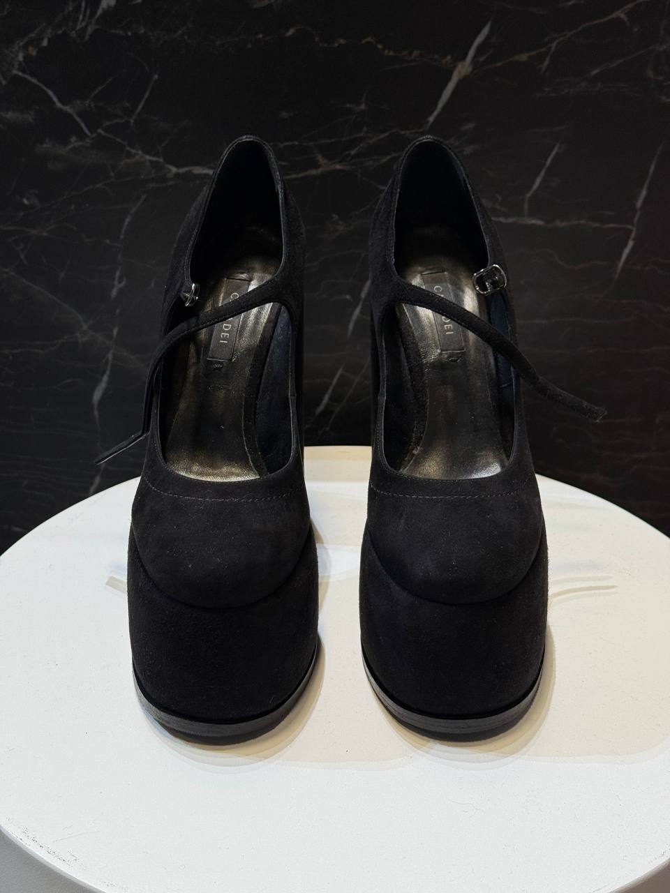 Casadei Black Suede Platform Mary Jane Heels