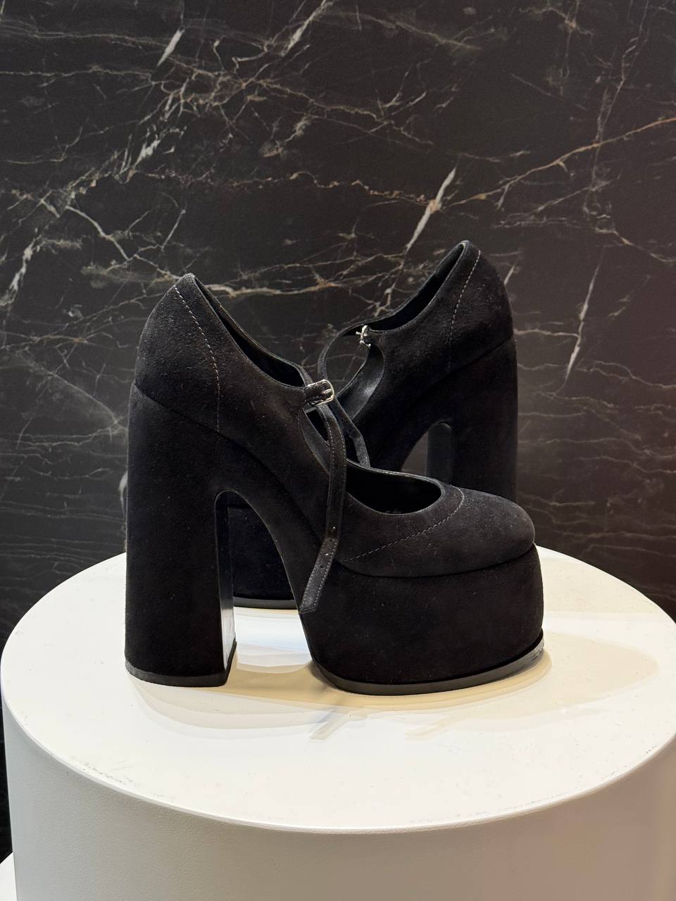Casadei Black Suede Platform Mary Jane Heels