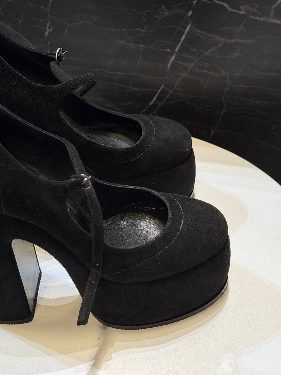 Casadei Black Suede Platform Mary Jane Heels