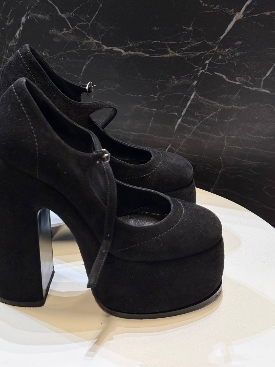 Casadei Black Suede Platform Mary Jane Heels