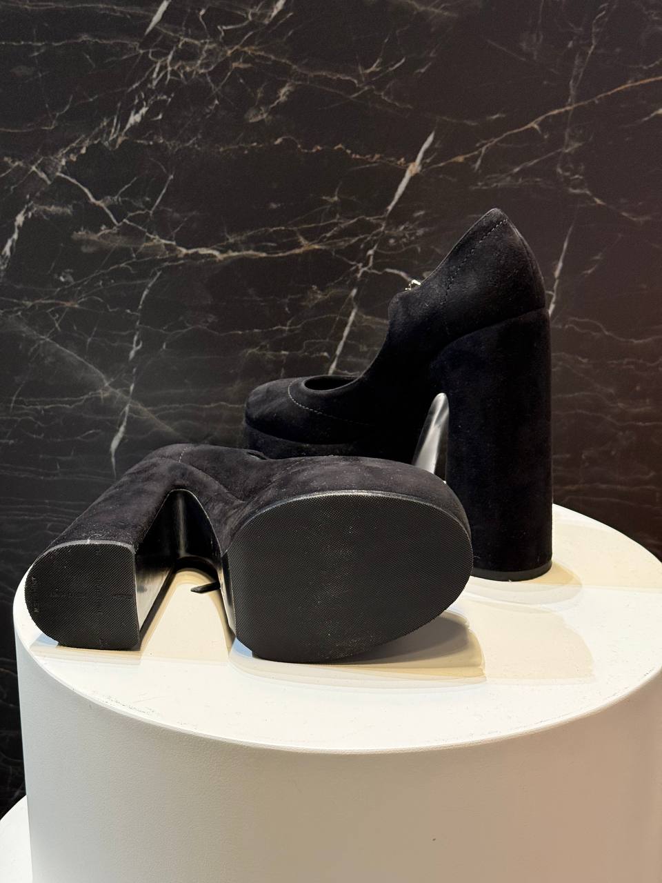 Casadei Black Suede Platform Mary Jane Heels