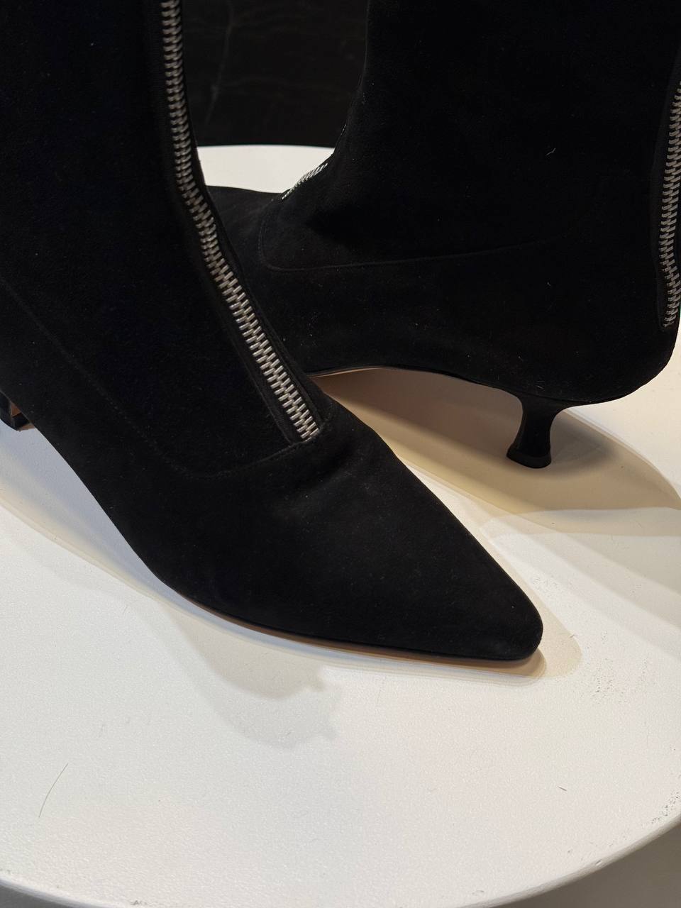 Manolo Blahnik Black Suede Ankle Boots with Zipper Detail