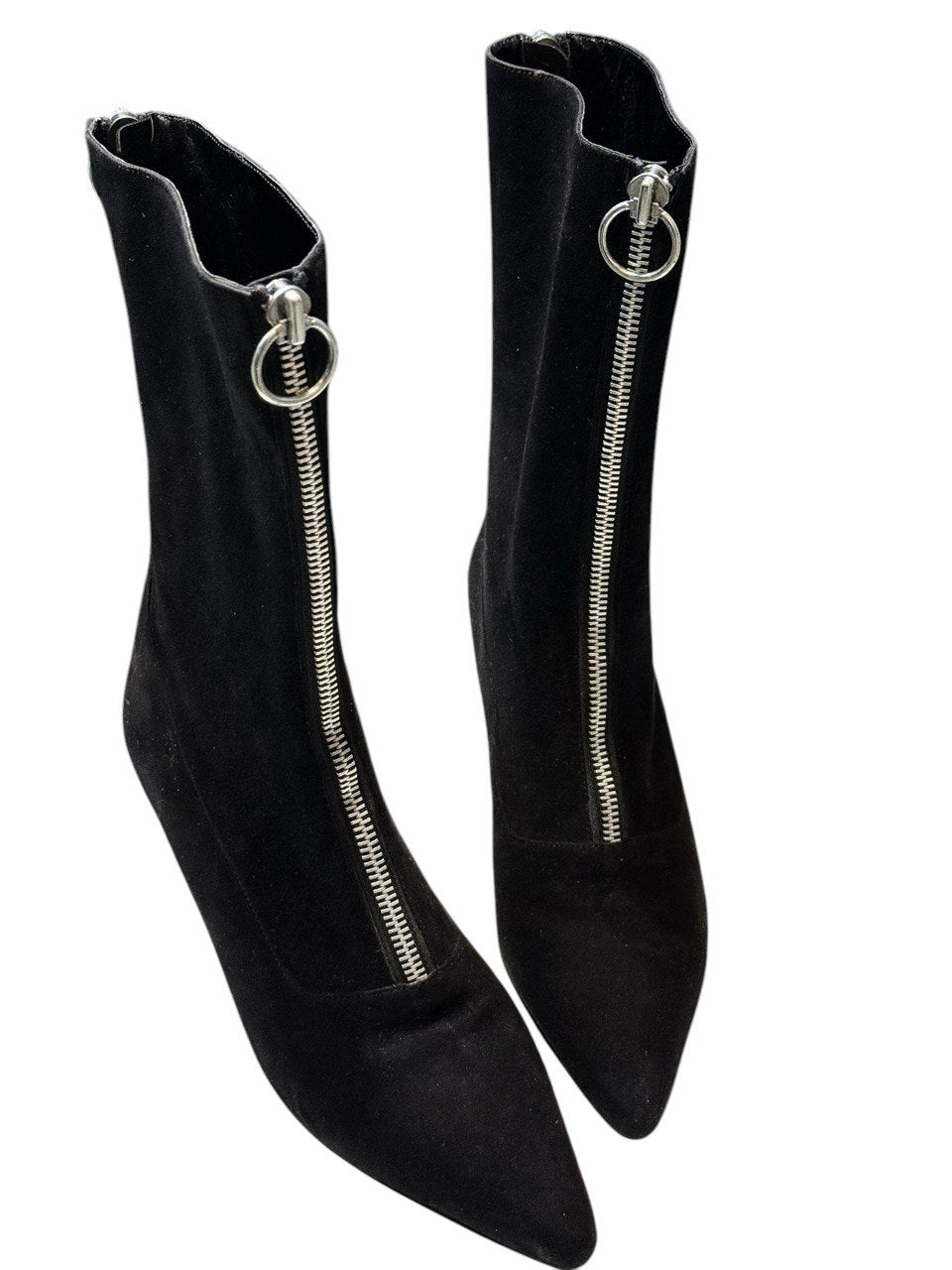 Manolo Blahnik Black Suede Ankle Boots with Zipper Detail