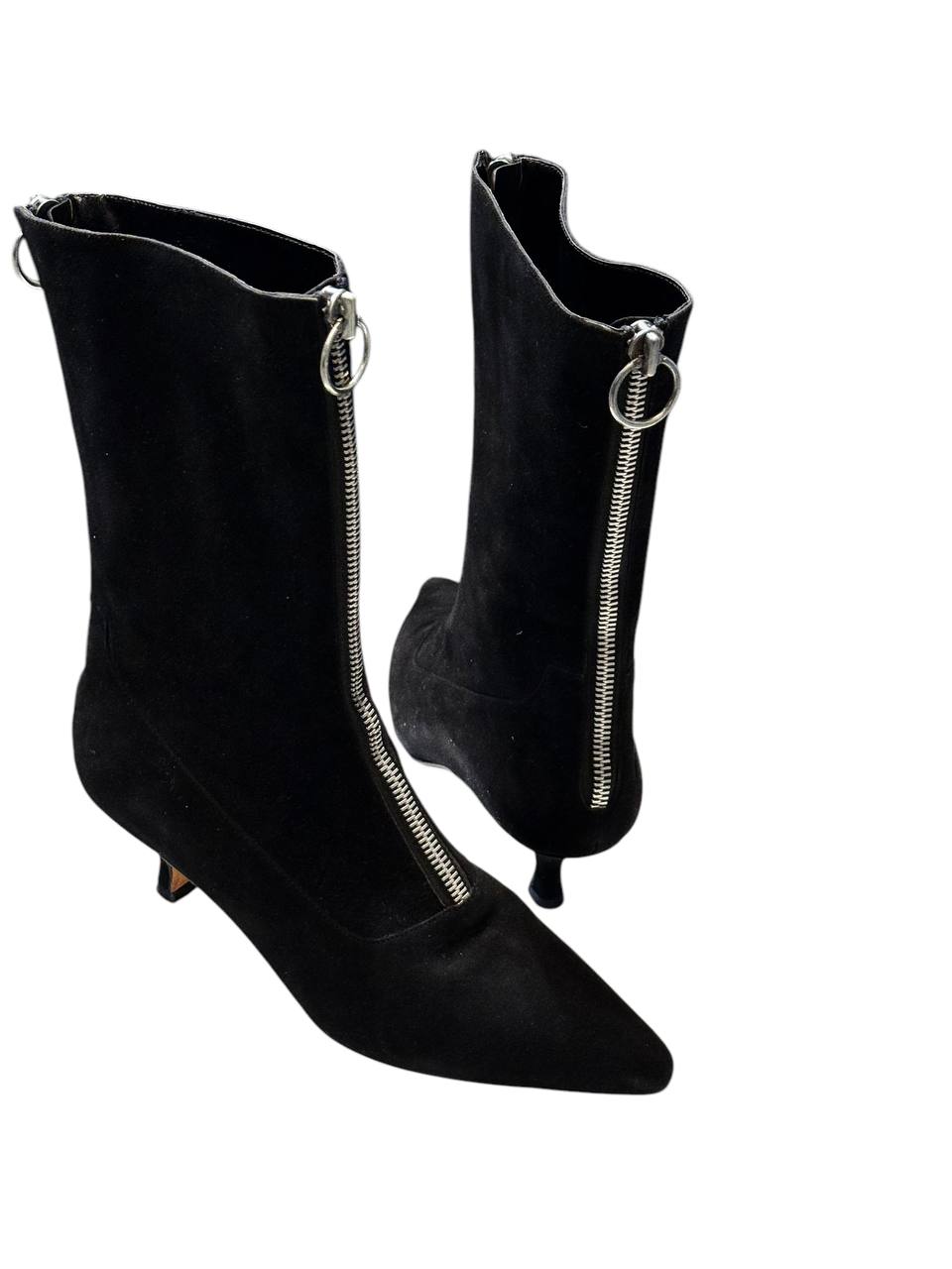 Manolo Blahnik Black Suede Ankle Boots with Zipper Detail