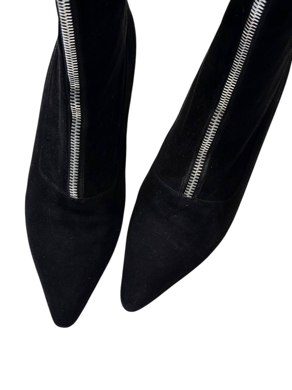 Manolo Blahnik Black Suede Ankle Boots with Zipper Detail