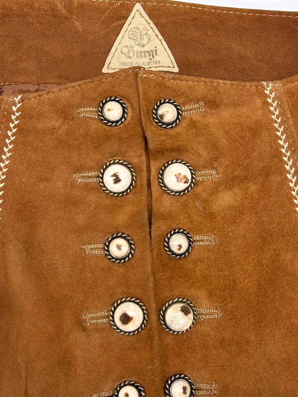 Burgi Traditional Austrian Leather Skirt with Embroidery (Brown)