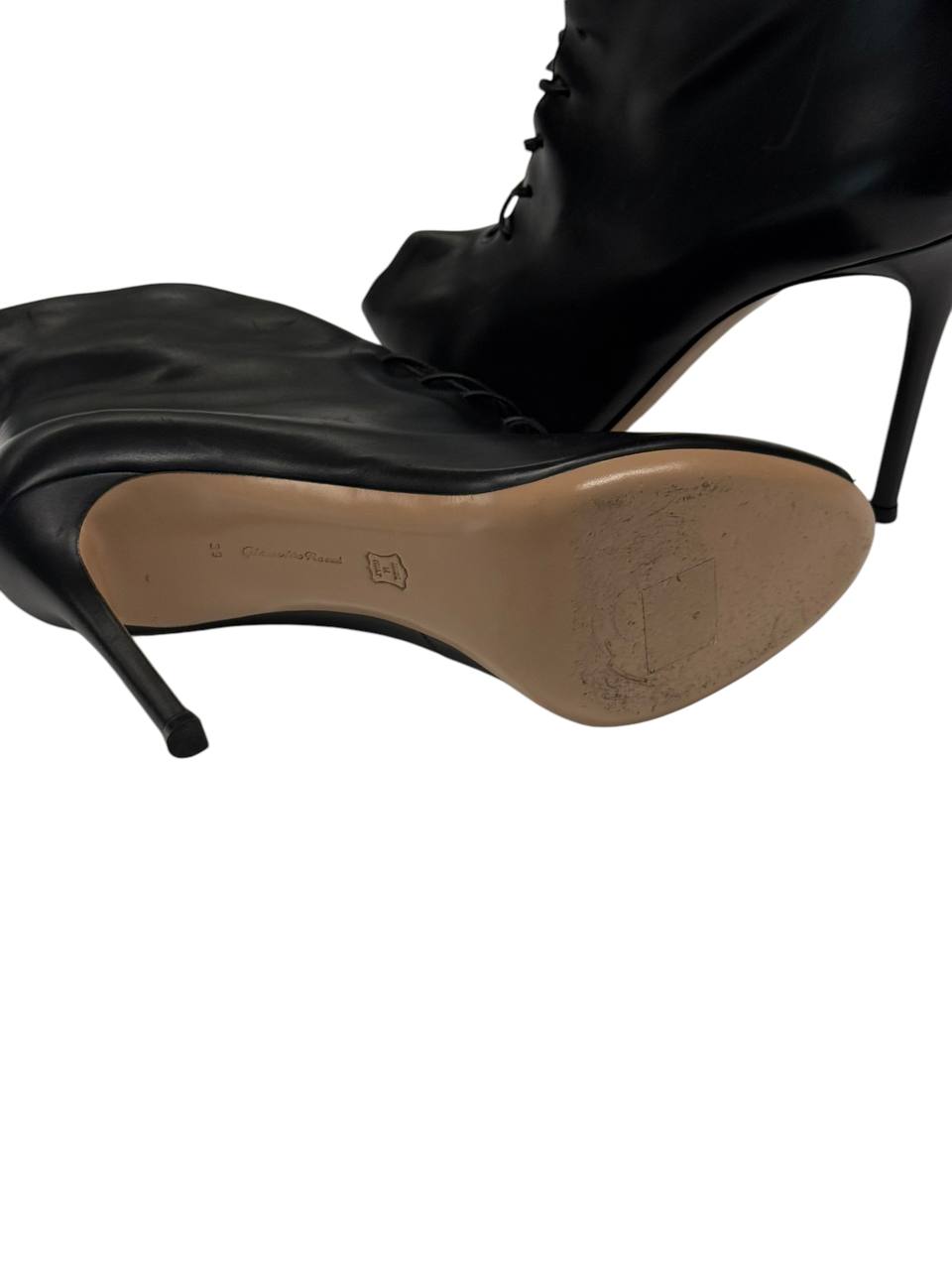 Gianvito Rossi Black Leather Open-Toe Lace-Up Ankle Boots