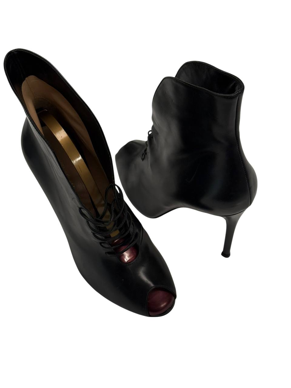 Gianvito Rossi Black Leather Open-Toe Lace-Up Ankle Boots