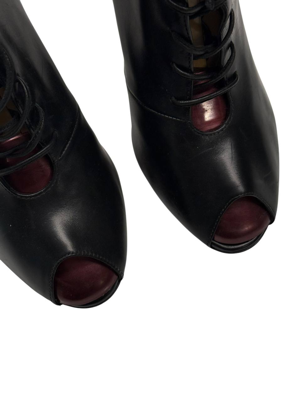 Gianvito Rossi Black Leather Open-Toe Lace-Up Ankle Boots