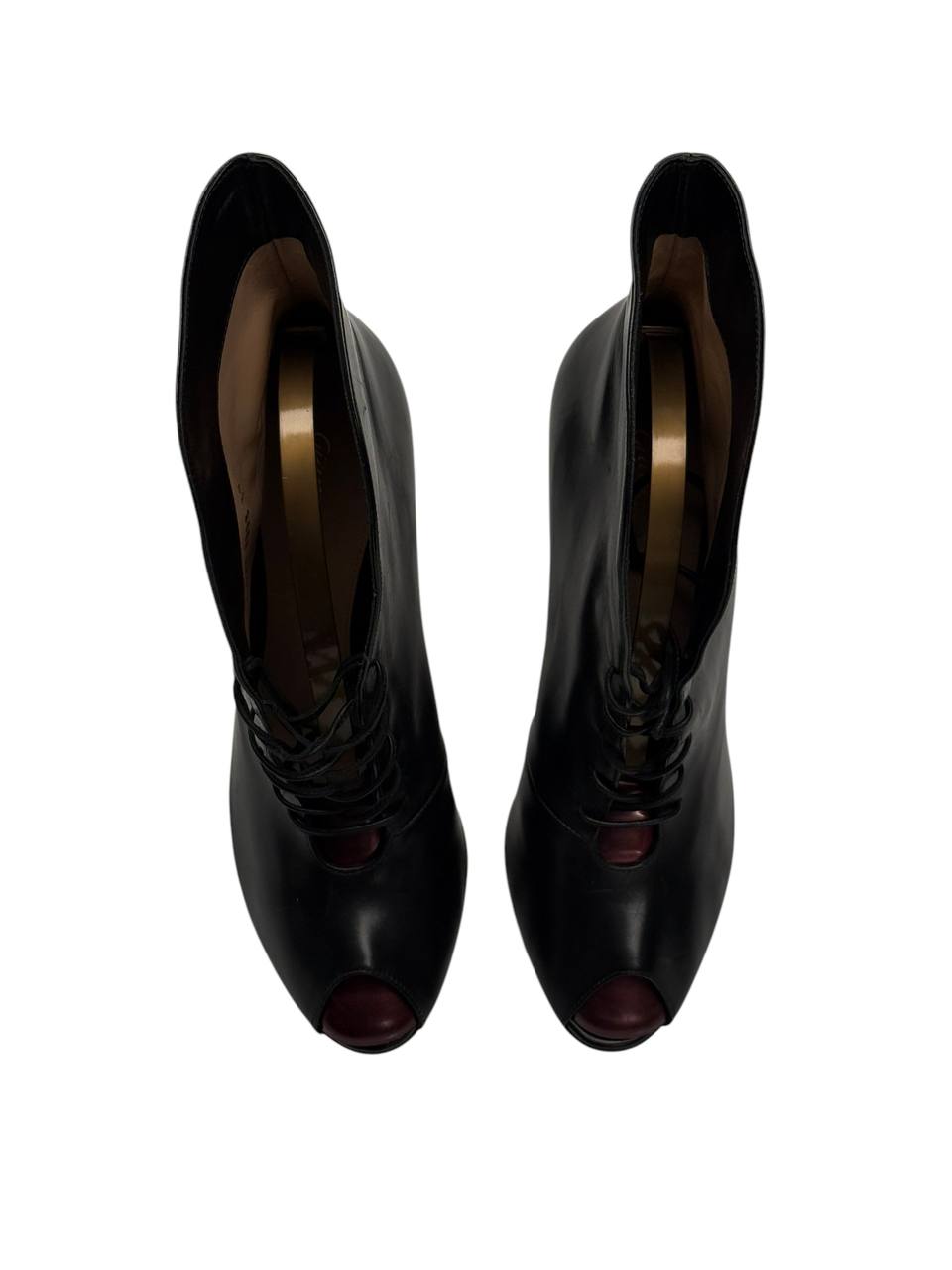 Gianvito Rossi Black Leather Open-Toe Lace-Up Ankle Boots