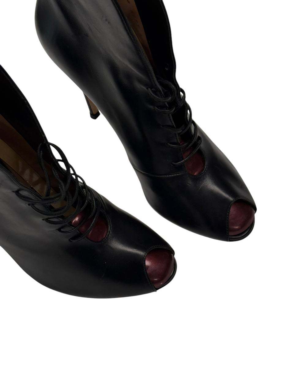 Gianvito Rossi Black Leather Open-Toe Lace-Up Ankle Boots