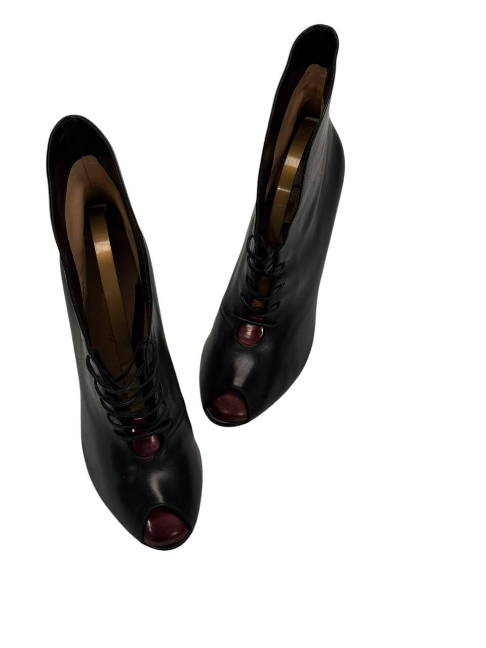 Gianvito Rossi Black Leather Open-Toe Lace-Up Ankle Boots