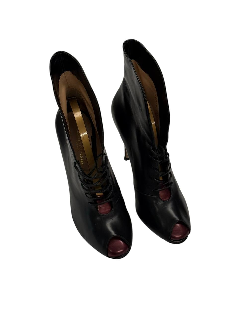 Gianvito Rossi Black Leather Open-Toe Lace-Up Ankle Boots