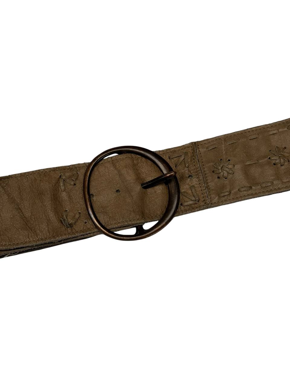 Aldza & Cross Wide Leather Waist Belt with Embroidery