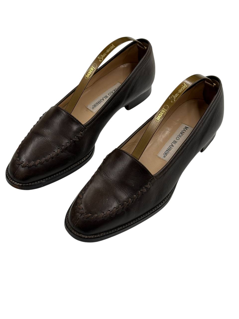 Manolo Blahnik Classic Stitch Loafers in Brown Leather