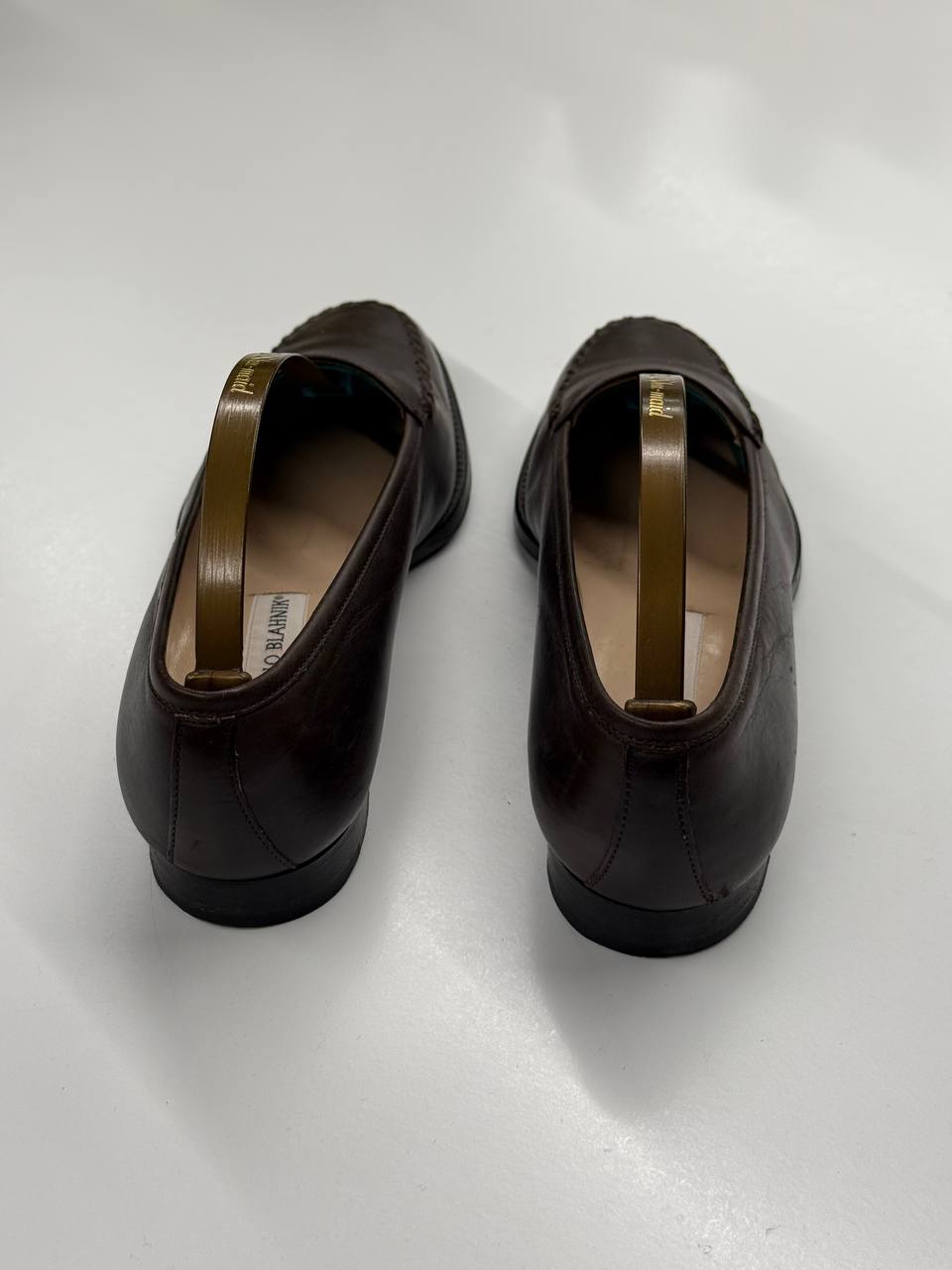 Manolo Blahnik Classic Stitch Loafers in Brown Leather