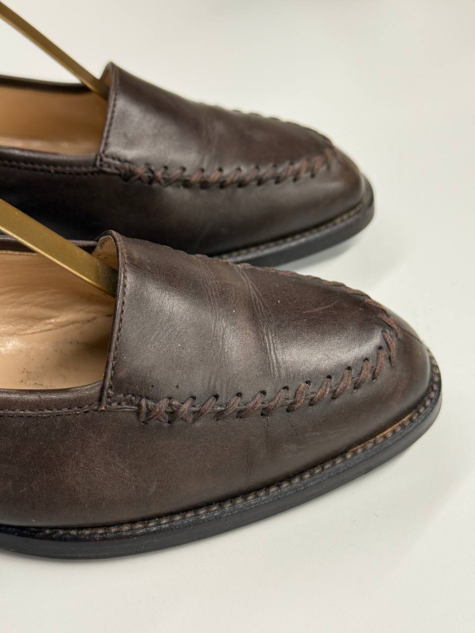 Manolo Blahnik Classic Stitch Loafers in Brown Leather