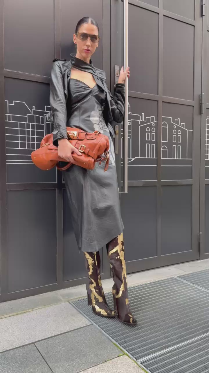 DÉBUT BLACK AND GOLD LEATHER BOOTS