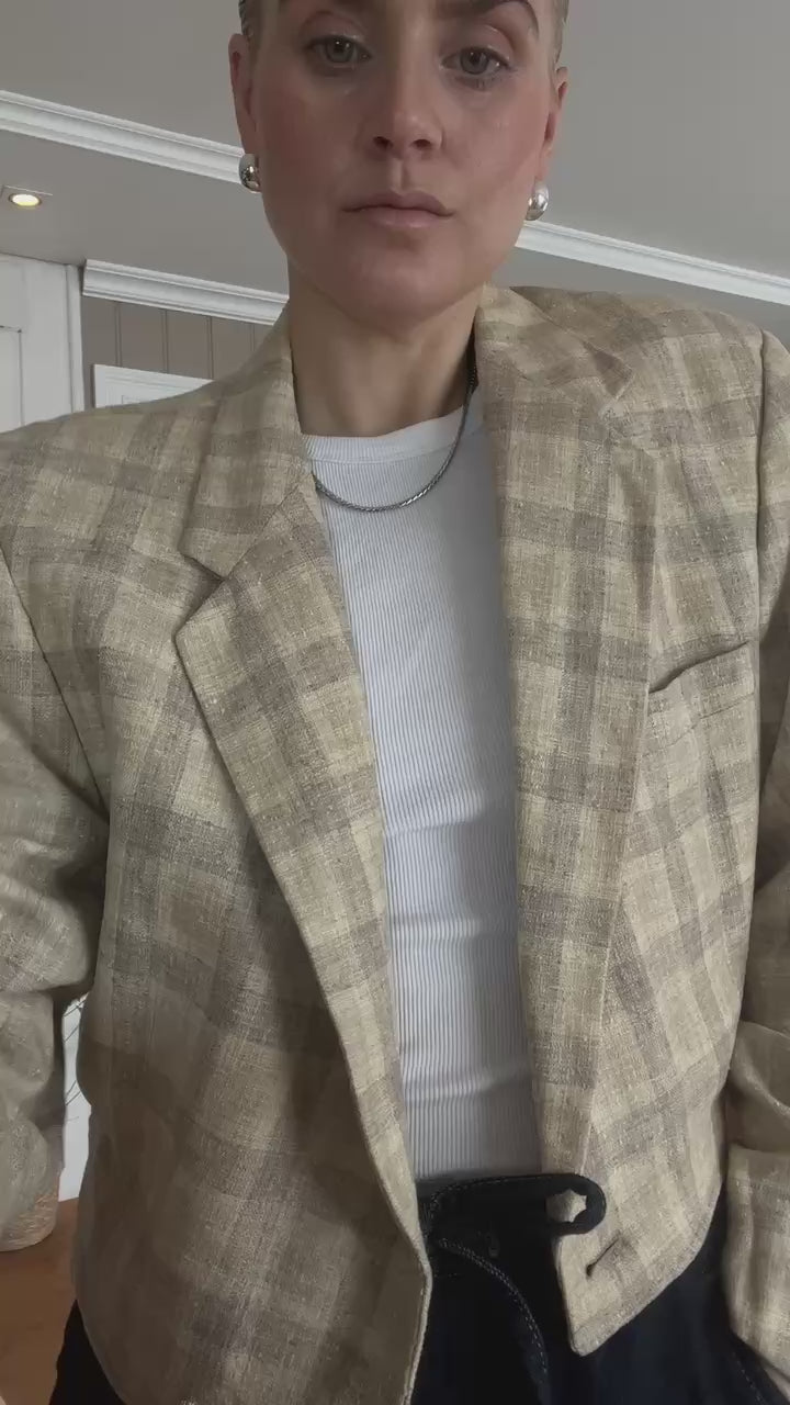 Redesigned  beige plaid cropped blazer